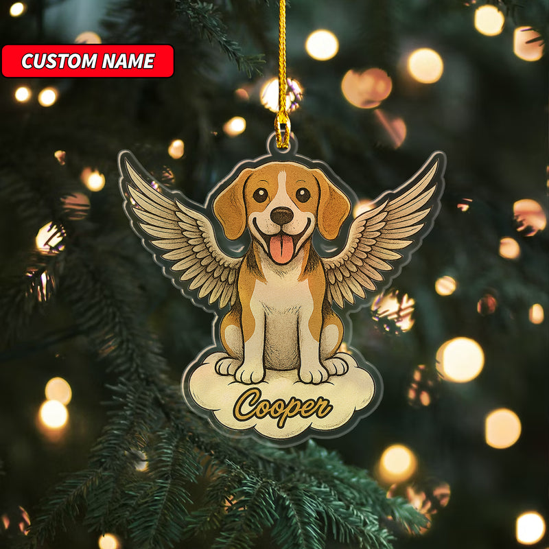 Personalized Beagle Ornament, Custom Shaped Dog With Angel Wings Ornament, Dog Memorial Ornament, Custom Dog Name Ornament