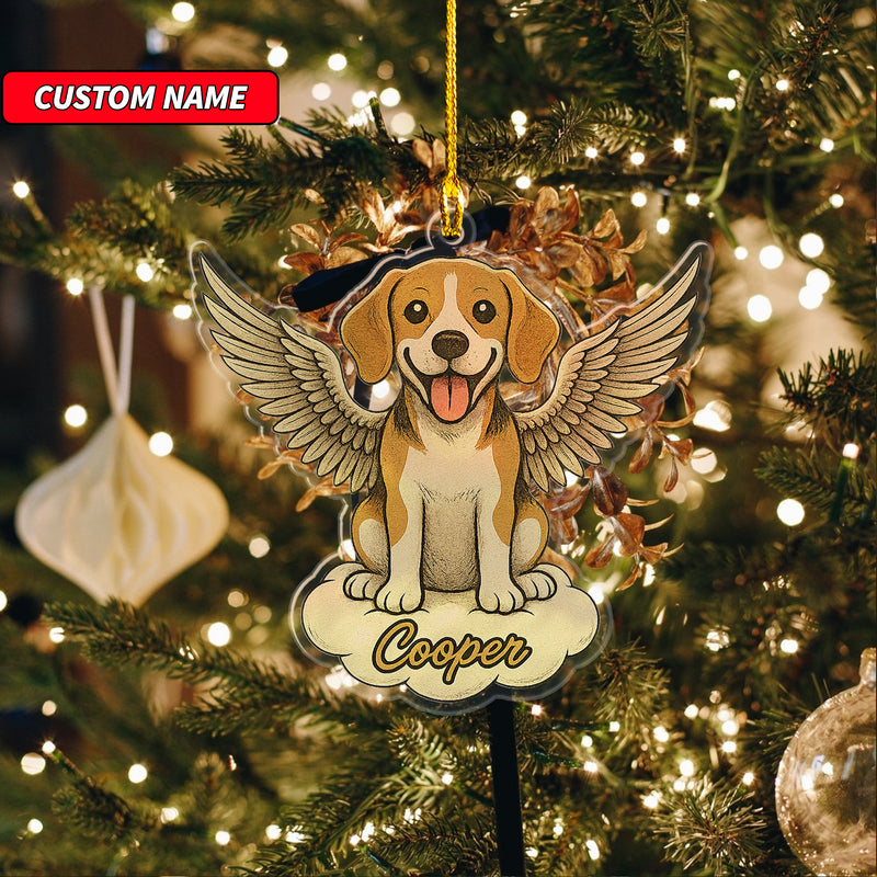 Personalized Beagle Ornament, Custom Shaped Dog With Angel Wings Ornament, Dog Memorial Ornament, Custom Dog Name Ornament
