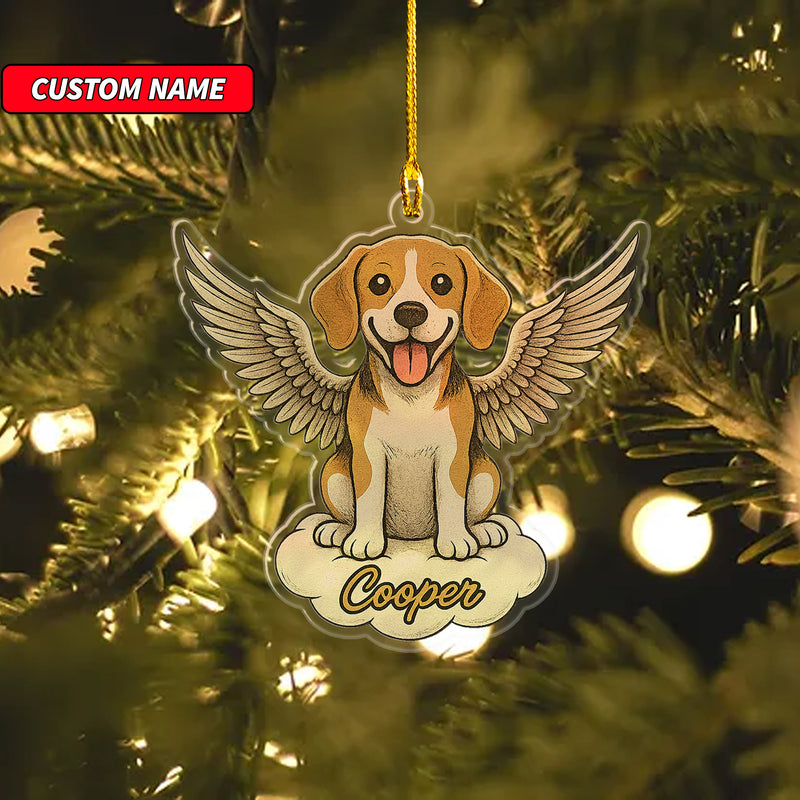 Personalized Beagle Ornament, Custom Shaped Dog With Angel Wings Ornament, Dog Memorial Ornament, Custom Dog Name Ornament