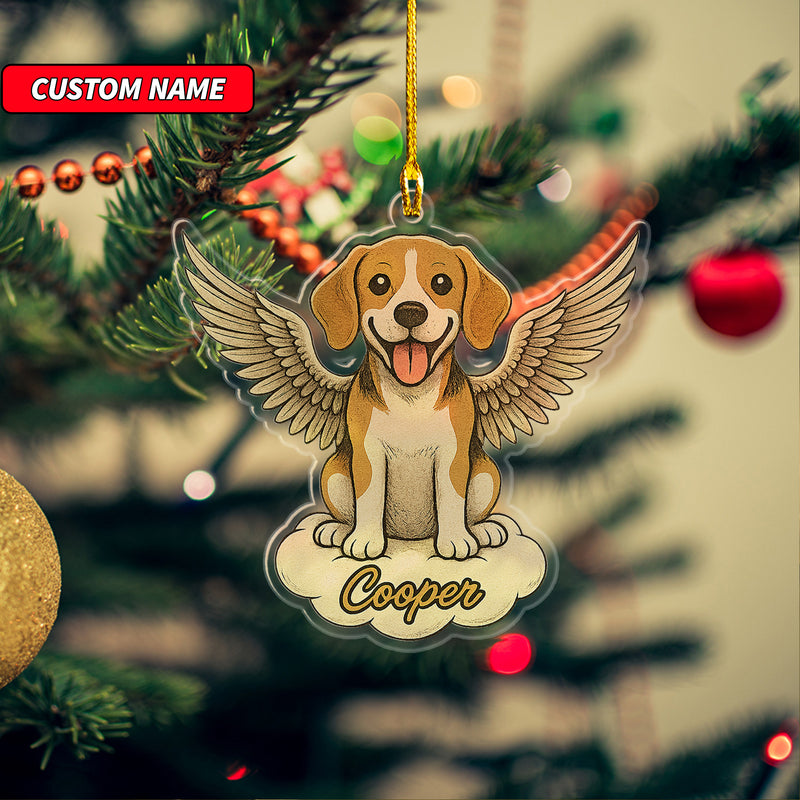 Personalized Beagle Ornament, Custom Shaped Dog With Angel Wings Ornament, Dog Memorial Ornament, Custom Dog Name Ornament