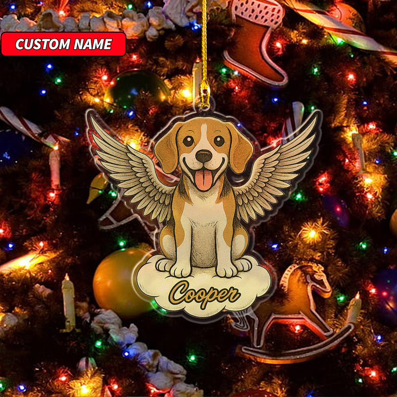 Personalized Beagle Ornament, Custom Shaped Dog With Angel Wings Ornament, Dog Memorial Ornament, Custom Dog Name Ornament