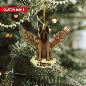 Personalized Belgian Malinois Ornament, Custom Shaped Dog With Angel Wings Ornament, Dog Memorial Ornament, Custom Dog Name Ornament