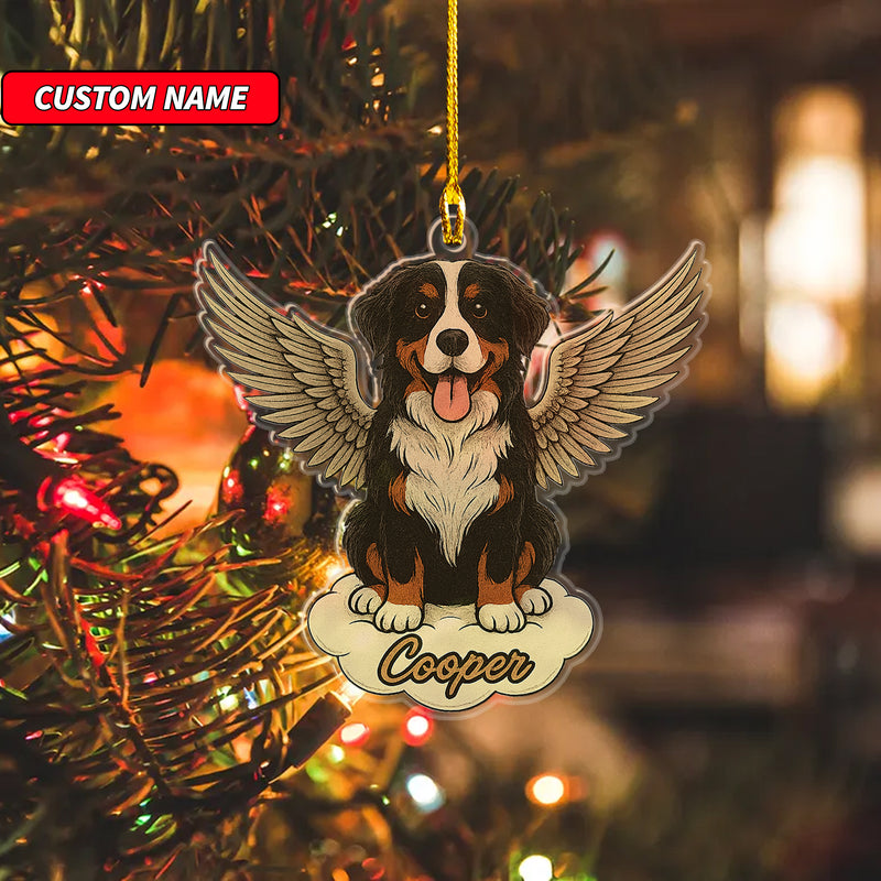 Personalized Bernese Mountain Dog Ornament, Custom Shaped Dog With Angel Wings Ornament, Dog Memorial Ornament, Custom Dog Name Ornament