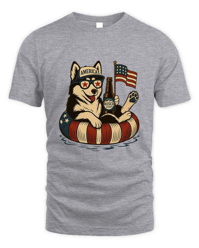 Siberian Husky Patriotic Dog Shirt Funny 4Th Of July Floatie Design For Summer Beer Shirt, America Pool Party Shirt, Usa Flag Dog