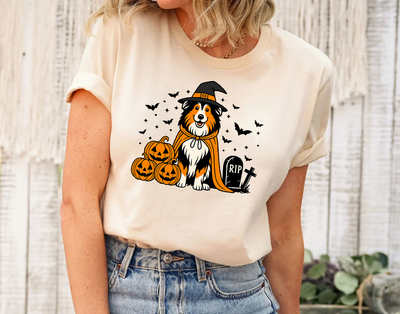 Shetland Sheepdog Halloween Shirt, Spooky Whippet Witch Shirt, Pumpkin Shetland Sheepdog, Halloween Dog Lover Gift