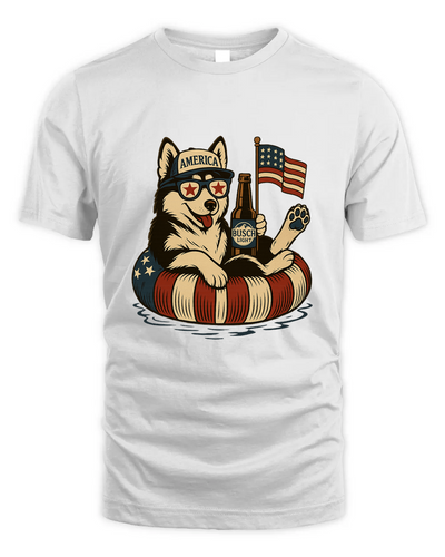 Siberian Husky Patriotic Dog Shirt Funny 4Th Of July Floatie Design For Summer Beer Shirt, America Pool Party Shirt, Usa Flag Dog