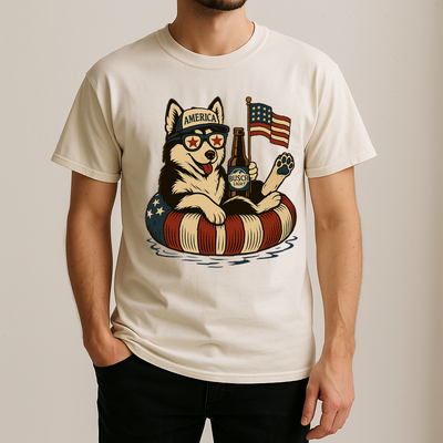 Siberian Husky Patriotic Dog Shirt Funny 4Th Of July Floatie Design For Summer Beer Shirt, America Pool Party Shirt, Usa Flag Dog